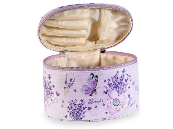Husa cosmetica din material Lavender cu 4 compartimente pe