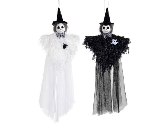 Fantomă de Halloween în efect de tul și pene de atârnat