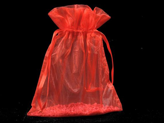 Geanta din organza rosu capsuni 17x22 cm cu cravata