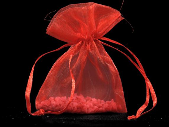 Geanta din organza rosu capsuni 8x11 cm cu cravata