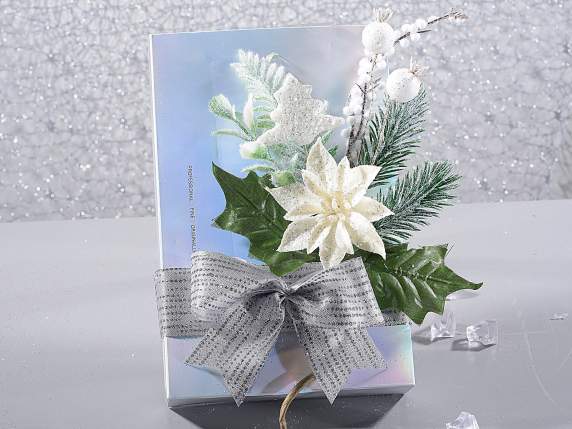 Poinsettia artificială albă cu fructe de pădure și decorațiu