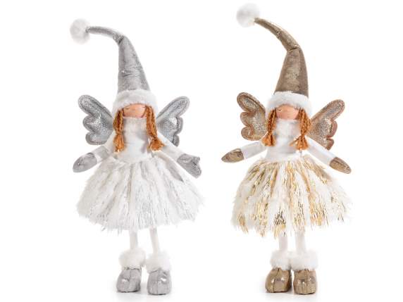 Înger cu rochie moale de blană artificială și aripi străluci