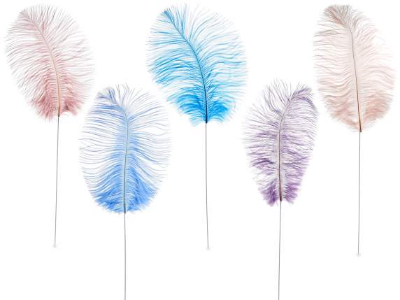 Decorative colored feather on moldable metal stick