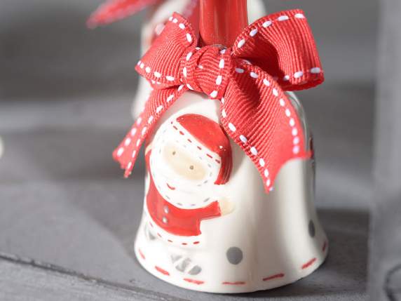 Ceramic bell w-Christmas decorations and ribbon