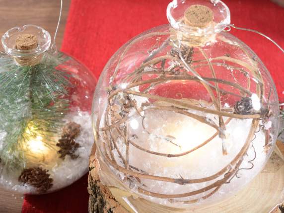 Bola de cristal con decoraciones naturales y luz para colgar