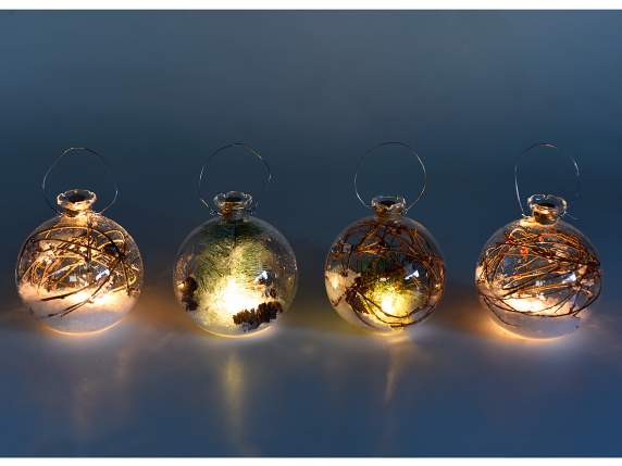 Bola de cristal con decoraciones naturales y luz para colgar