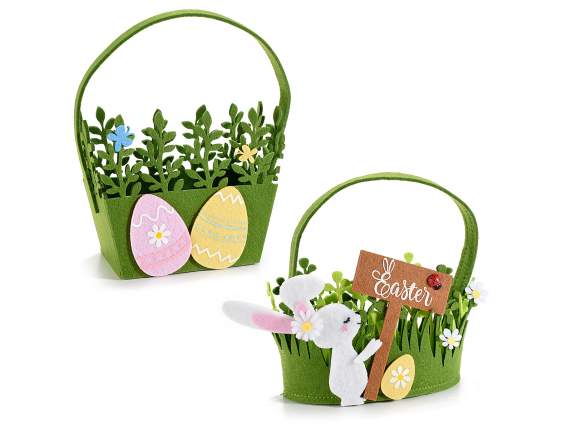 Bolsa de tela decorada con huevos y conejito de Pascua