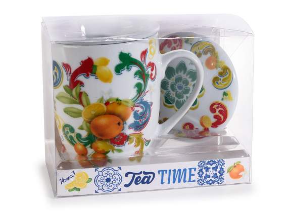Taza de té de hierbas de porcelana Citrus en caja de regal