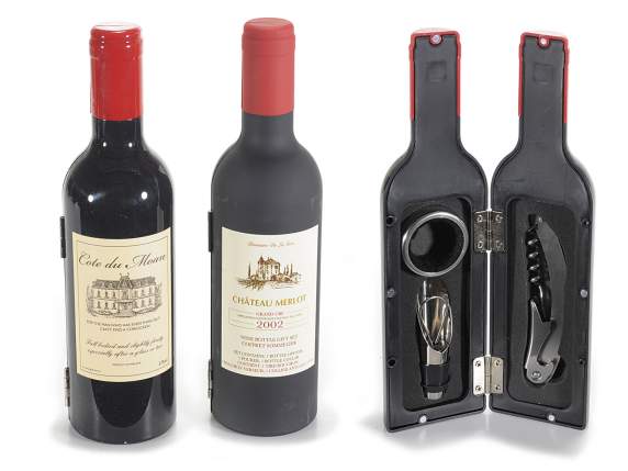 Kit de accesorios en caja con forma de botella de vino