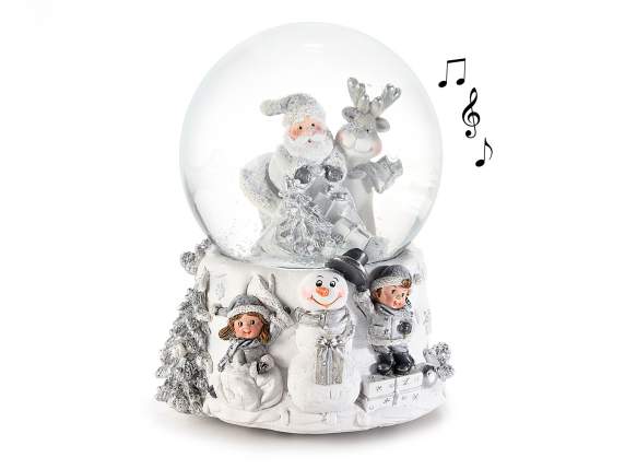 Boîte à musique boule à neige avec Père Noël en résine et dé