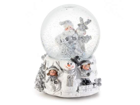 Boîte à musique boule à neige avec Père Noël en résine et dé