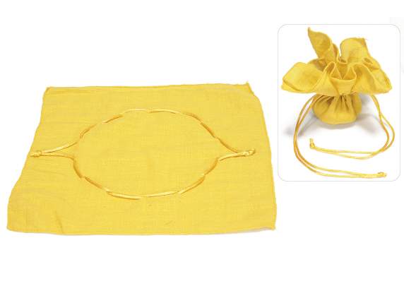 Bolso de tul cuadrado en algodón amarillo girasol con tirado