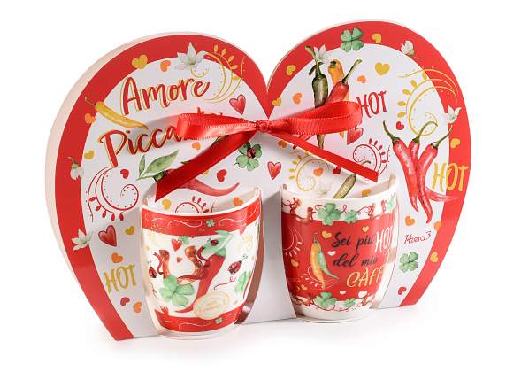 Caja regalo de 2 tazas de porcelana con adornos Amore Piccan