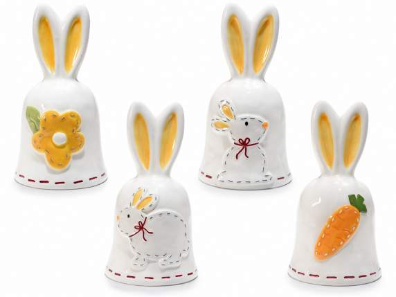 Campana de cerámica con orejas de conejo y decoración en rel