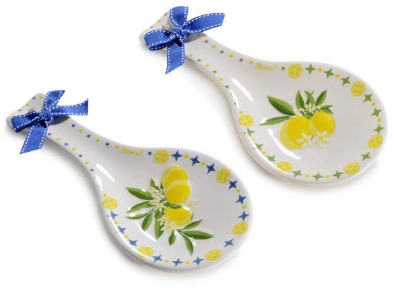 Ceramic spoon rest with Lemons decorations in relief and b