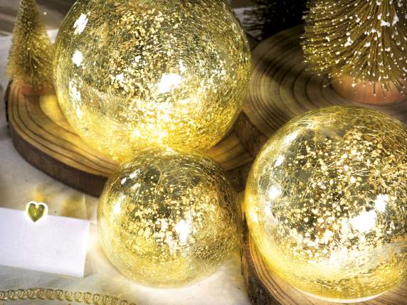 Set of 3 golden sphere lamps with warm white led light and t