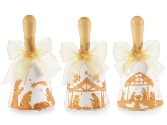 Nativity ceramic bell with Nativity scene and bow