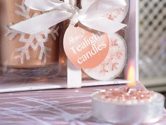 Gift box with glass candle holder and 2 decorated tealights