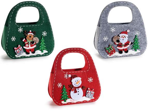 Cloth bag with Christmas decorations applied