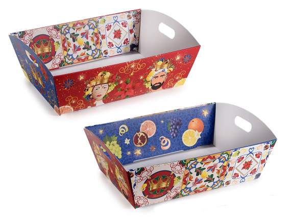 Paper tray with handles and decorations Gusto Mediterraneo