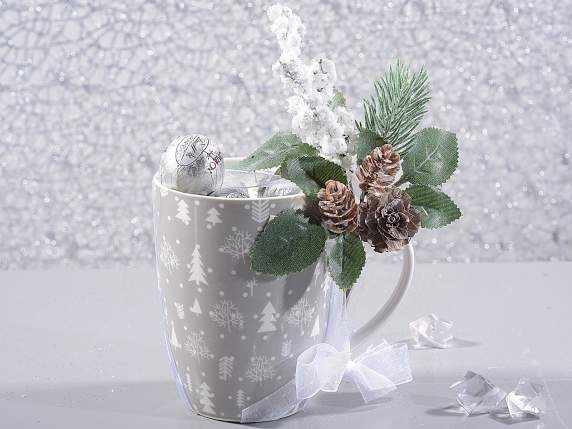 Snowy bouquet with pine cones and white berries