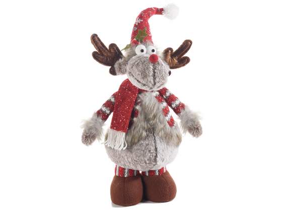 Reindeer in cloth and fabric with faux fur jacket