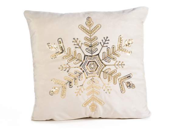 Velvety removable cushion with sequin embroidered decoration