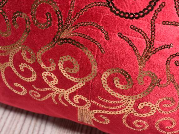 Removable velvet effect cushion with sequin embroidery