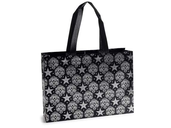 Non-woven fabric bag with shiny silver-like decorations