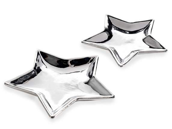 Set of 2 decorative star-shaped ceramic trays to be placed o
