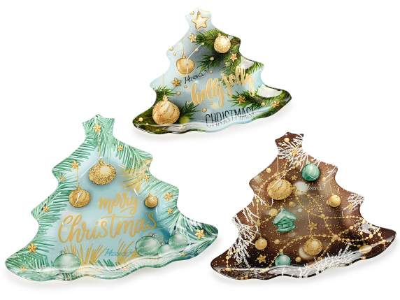 Set of 3 Kind Christmas tree shaped glass plates