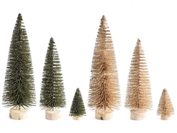 Set of 3 trees with glitter and wooden base