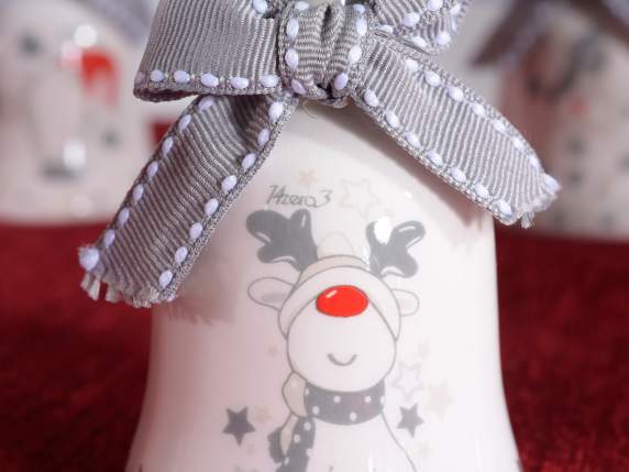 Clopotel din ceramica cu decoratiuni Snow Holiday si fundi