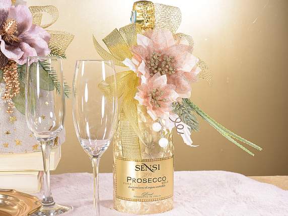 Poinsettia artificială cu șampanie cu sclipici auriu