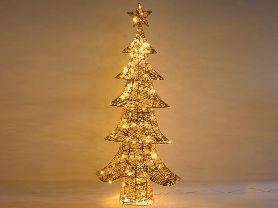 Copac de sârmă sclipici auriu cu lumini cu LED-uri albe cald