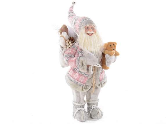 Moș Crăciun cu haina tricotată și ursuleț de pluș