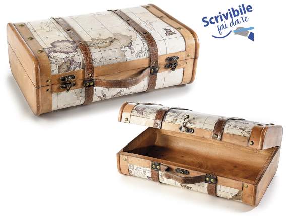 Set de 2 valize din lemn cu inserții Il Mondo și mâner din