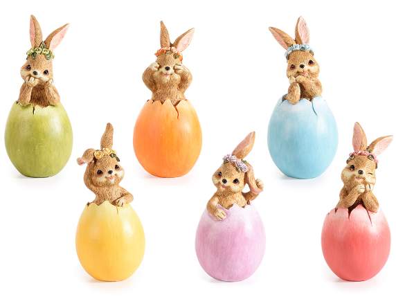 Conejito decorativo de resina en huevo de Pascua de colores