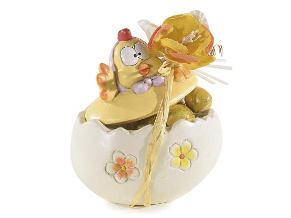 Tarro para huevos con gallina de cerámica y detalles florale
