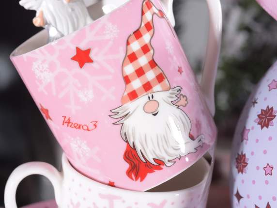 Cana de cafea din portelan cu decoratiuni Pink Gnome si fa