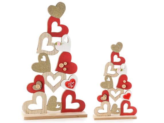 Set de 2 piramide de inimioare de Valentines Day din lemn p