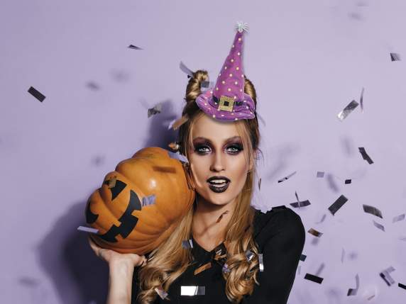 Diadema de Halloween con sombrero y araña plateada