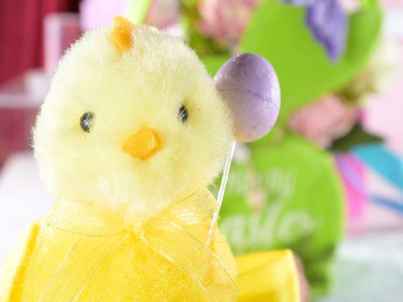 Fabric chick with Easter decoration on a support base