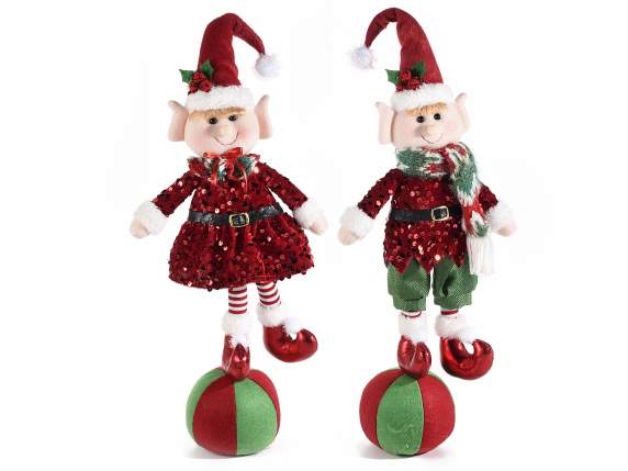Elfo natalizio con abito in paillettes su palla in stoffa