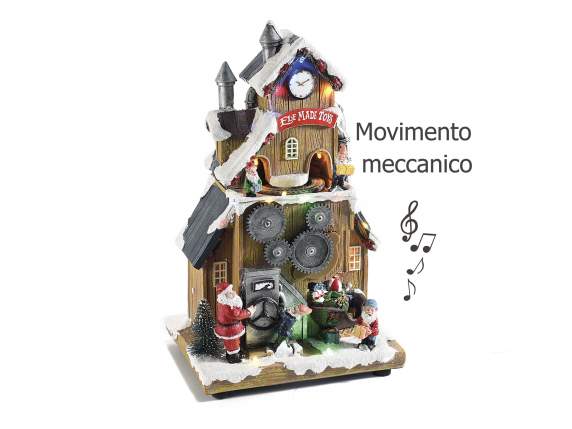 Fábrica de juguetes con tren en movimiento, luces y música
