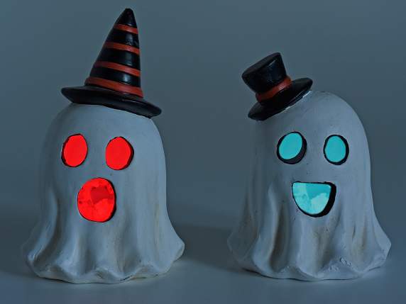 Fantomă de Halloween din teracotă cu lumini LED schimbătoare