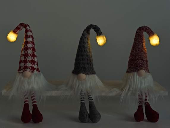 Papá Noel con patas largas en tela con pompón con luces LED