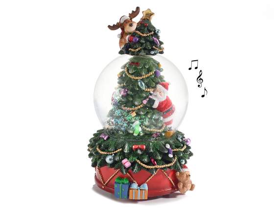 Boule à neige boîte à musique avec sapin de Noël sur socle e