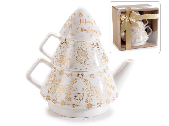 Théière-tasse en porcelaine avec décorations façon or mat da