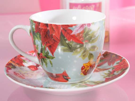 Lot de 2 tasses à thé avec soucoupe en porcelaine décorée